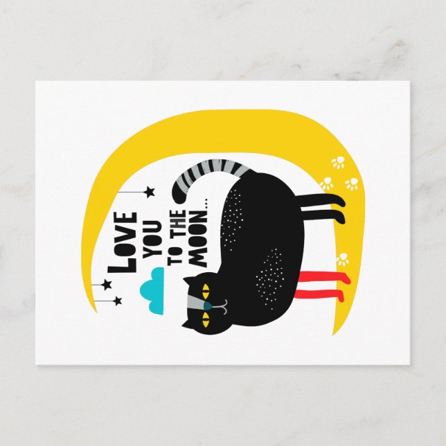 Cat on the moon invitation postcard (Front)