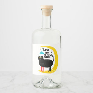 Cat on the moon liquor bottle label