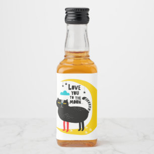 Cat on the moon liquor bottle label