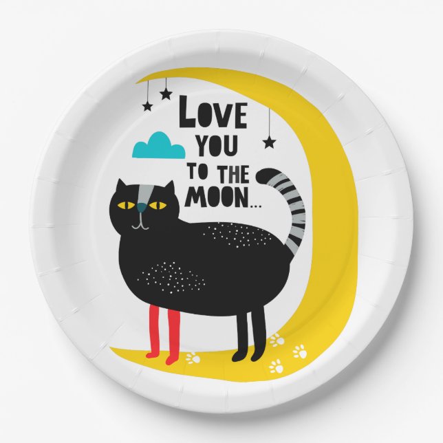 Cat on the moon paper plate (Front)