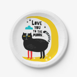 Cat on the moon paper plate
