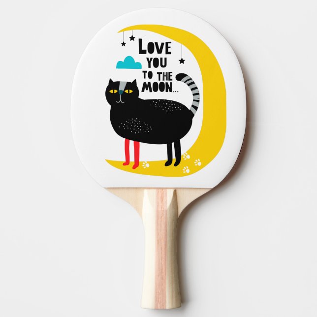 Cat on the moon ping pong paddle (Front)