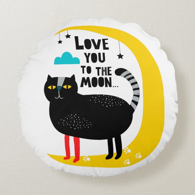 Cat on the moon round cushion (Front)