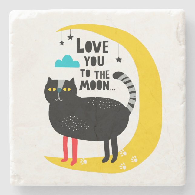 Cat on the moon stone coaster (Front)