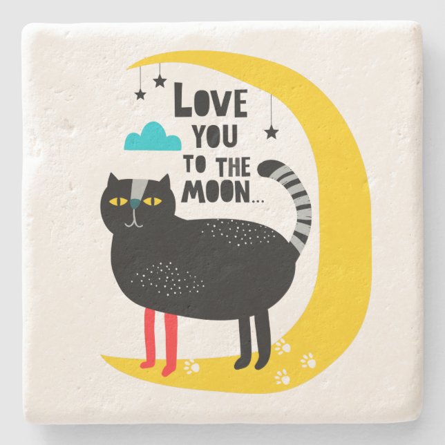Cat on the moon stone coaster (Front)