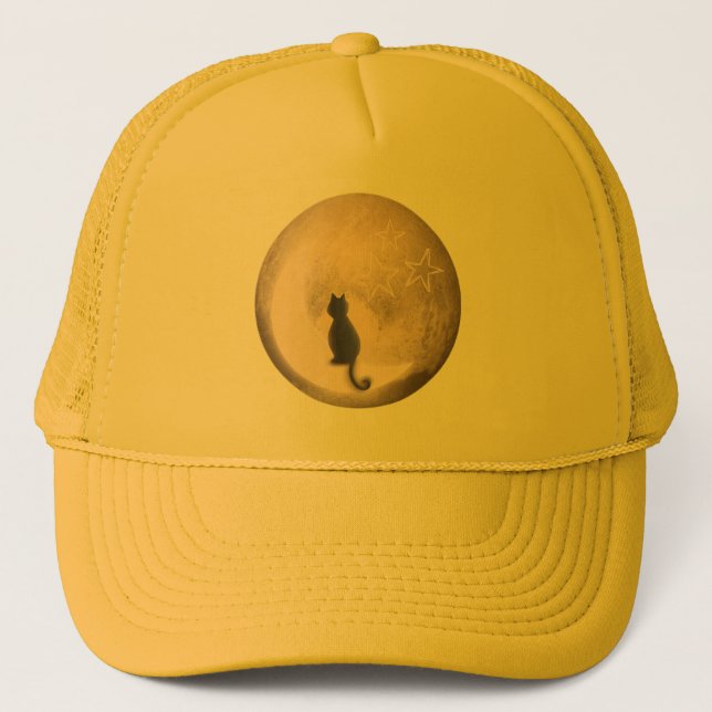 cat on the moon trucker hat (Front)