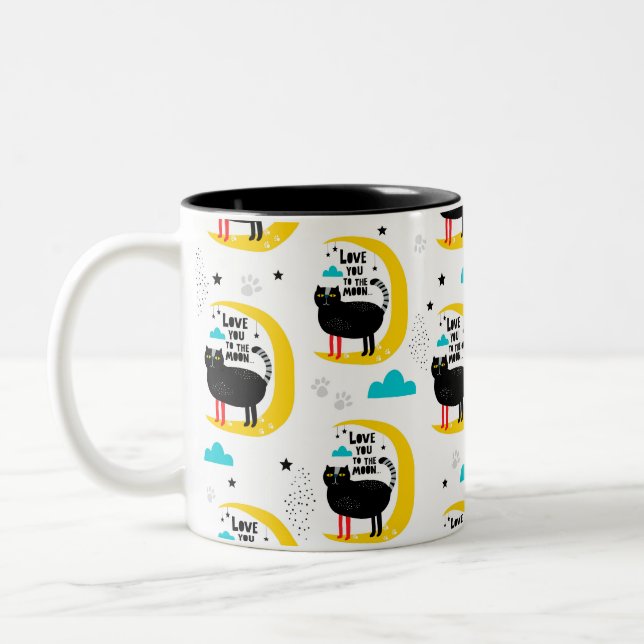 Cat on the moon Two-Tone coffee mug (Left)