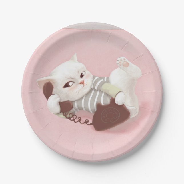 Cat on the Phone Paper Plate (Front)