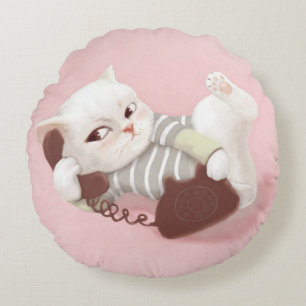 Cat on the Phone Round Cushion