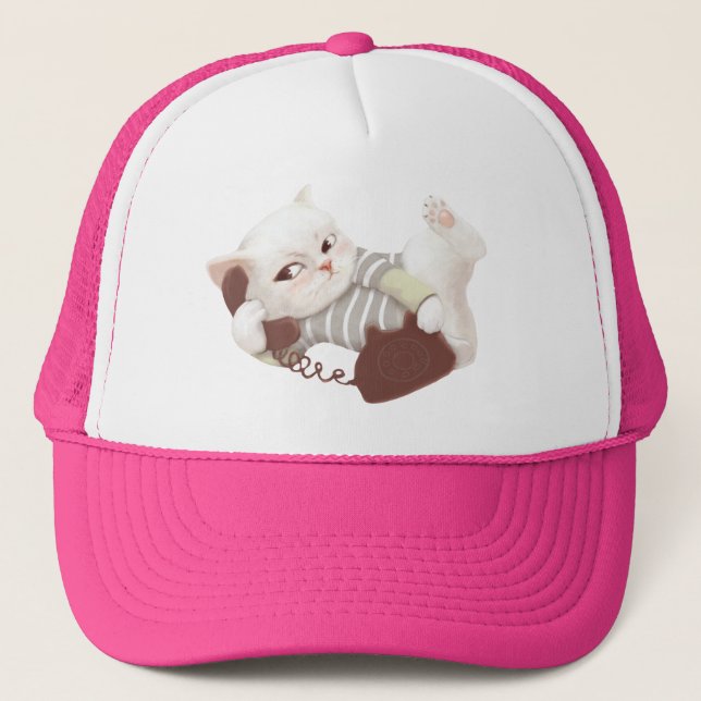 Cat on the Phone Trucker Hat (Front)