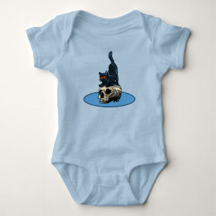 Cat on the Skull Cute Baby Boy Girl Halloween 2023 Bodysuit