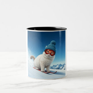 Cat on the Slopes: A Cute, Chilly Two-Tone Mug