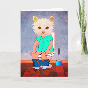 CAT ON THE TOILET FUNNY BIRTHDAY CARDS