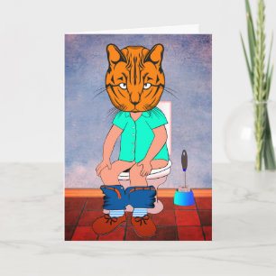 CAT ON THE TOILET FUNNY THINKING OF YOU CARDS