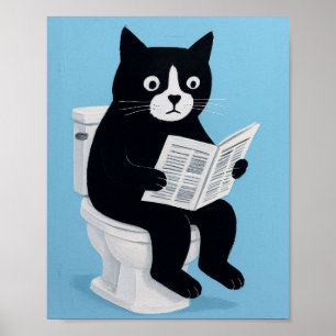 Cat on toilet bathroom wall art