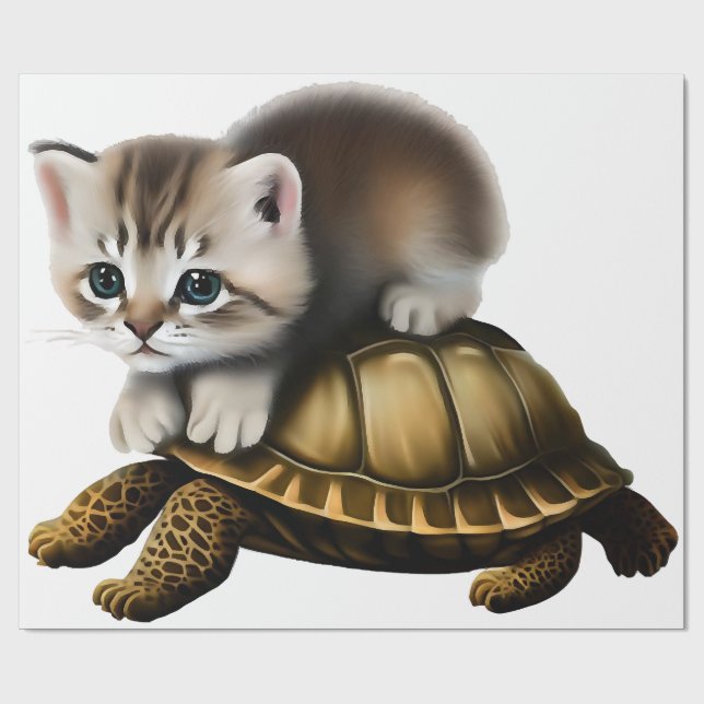Cat on turtle Copy Copy Wrapping Paper (Flat)