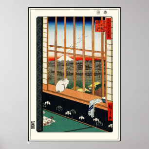 Cat on Window by Hiroshige 歌川広重 Poster