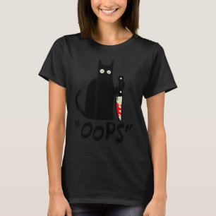 Cat Oops Murderous Cat With Knife Funny Black Cat T-Shirt