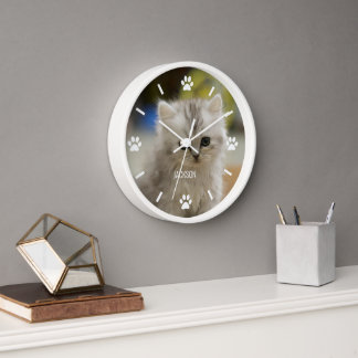 Cat or Dog Paw Custom Pet Photo Wall Clock