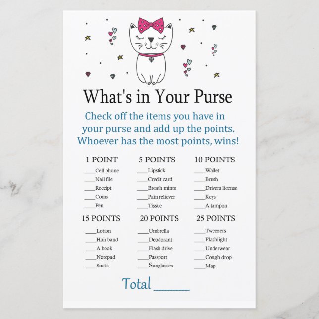 Cat or Kitten What's in your purse game (Front)