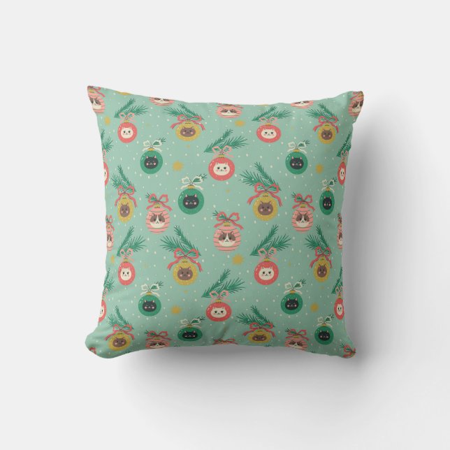 Cat Ornaments on Tree Pattern Cushion (Front)