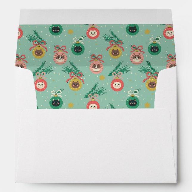 Cat Ornaments on Tree Pattern Envelope (Back (Bottom))