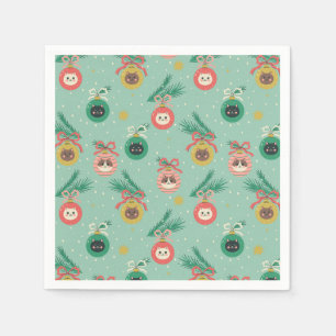 Cat Ornaments on Tree Pattern Napkin