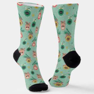 Cat Ornaments on Tree Pattern Socks