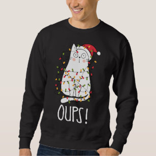 Cat Oups! White Cat Tangled Up In Christmas Tree L Sweatshirt