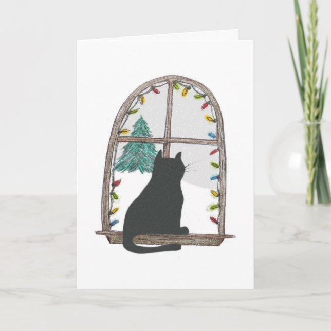 Cat out to window holiday card (Front)