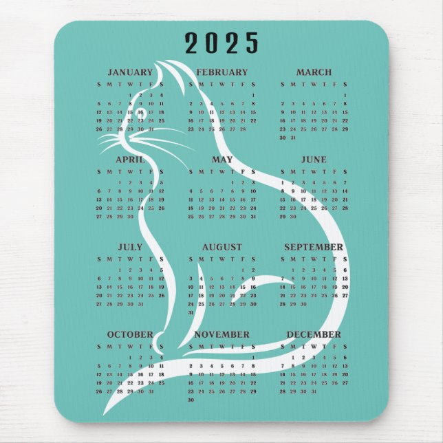 Cat Outline 2025 Calendar  Mouse Pad (Front)