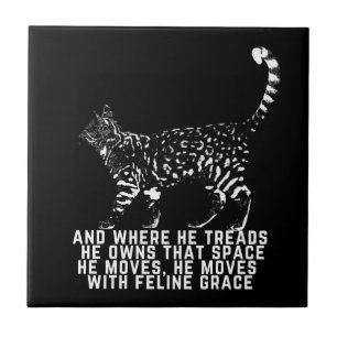 Cat outline with feline grace poem black Two-Tone  Ceramic Tile
