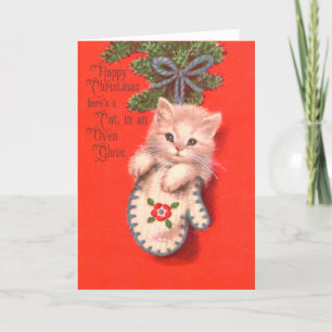 Cat Oven glove - funny vintage Christmas card