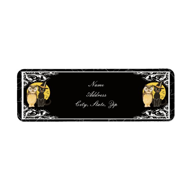 Cat & Owl Halloween Wedding Address Labels (Front)