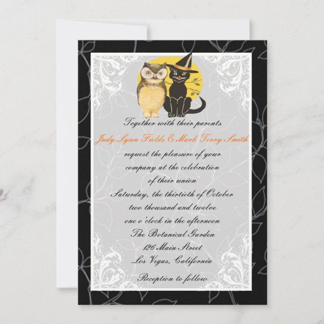 Cat & Owl Halloween Wedding Invitation (Front)