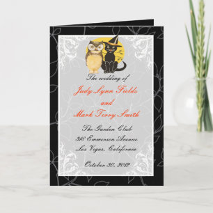 Cat & Owl Halloween Wedding Program Card