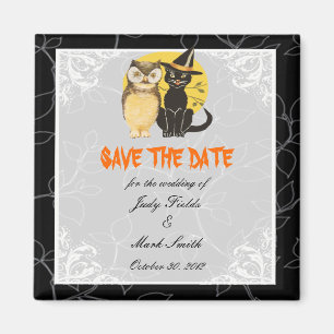 Cat & Owl Halloween Wedding Save The Date Magnet