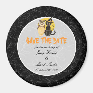 Cat & Owl Halloween Wedding Save The Date Magnet