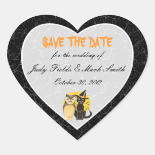 Cat & Owl Halloween Wedding Save The Date Stickers