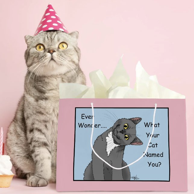 Cat Owner Funny Grey Cat Name Blue Large Gift Bag (Creator Uploaded)