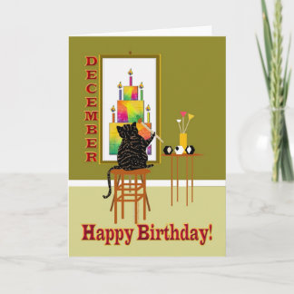 Cat Painting Birthday Cake DECEMBER Card