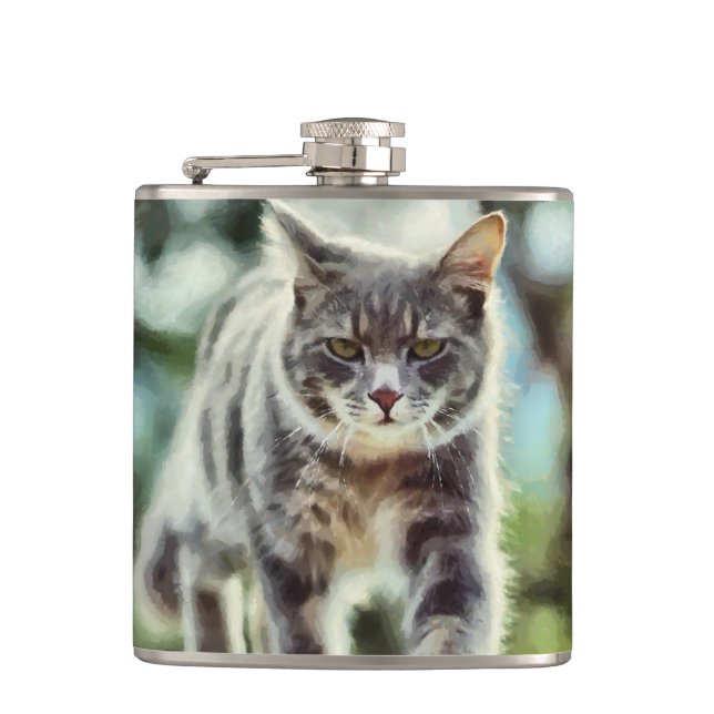 Cat painting hip flask (Front)