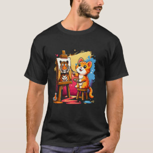 Cat Painting Lion Animal Drawing Abstract Art Pain T-Shirt