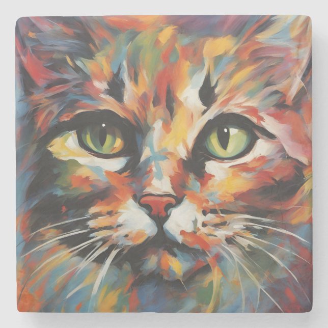 Cat Painting Stone Coaster (Front)