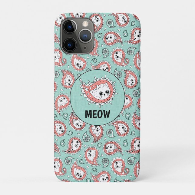 Cat Paisley - Coral and Mint Case-Mate iPhone Case (Back)