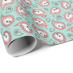 Cat Paisley - Coral and Mint Wrapping Paper
