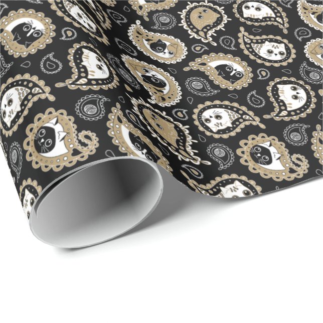 Cat Paisley Wrapping Paper (Roll Corner)