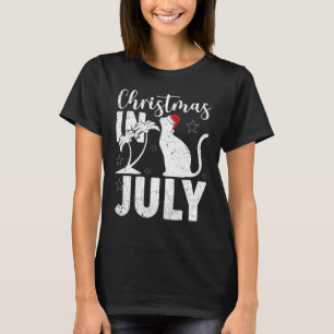Cat   Palm Tree Santa Hat Cat Christmas In July Su T-Shirt