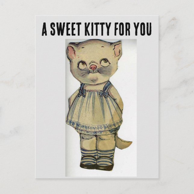 CAT PAPER DOLL VINTAGE CUTE KITTY POSTCARD (Front)