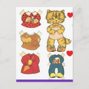 CAT PAPER DOLL VINTAGE POSTCARD